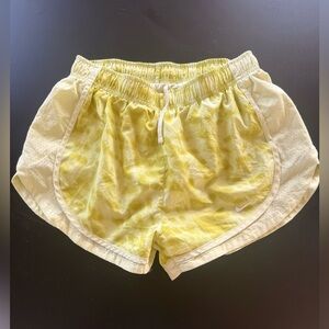 Nike Women's Yellow Tie-Dye Athletic Shorts with White Trim